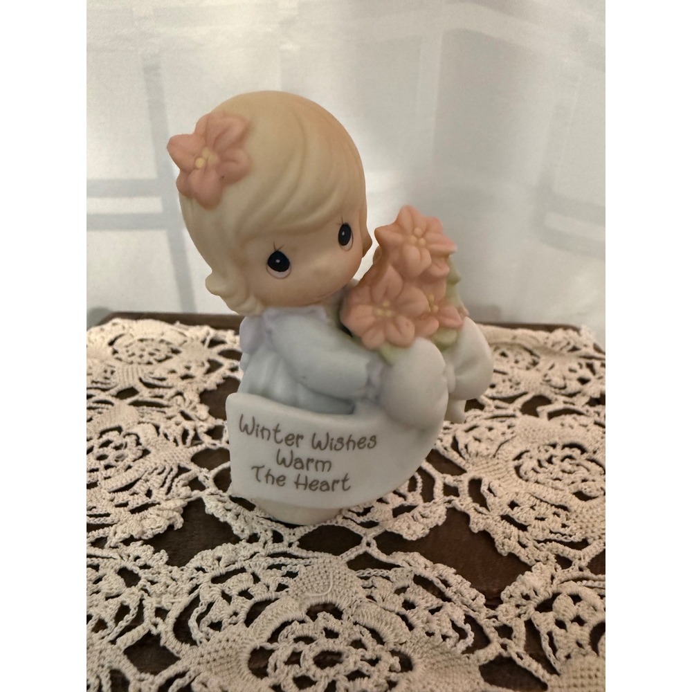 Precious Moments Winter Wishes Warm The Heart Figurine 184241 Girl Pink Flowers
